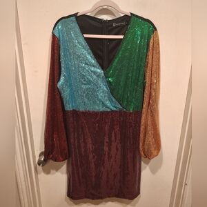 New York & Company Women's Color Block Sequin Party Dress Sz XL Formal Artsy